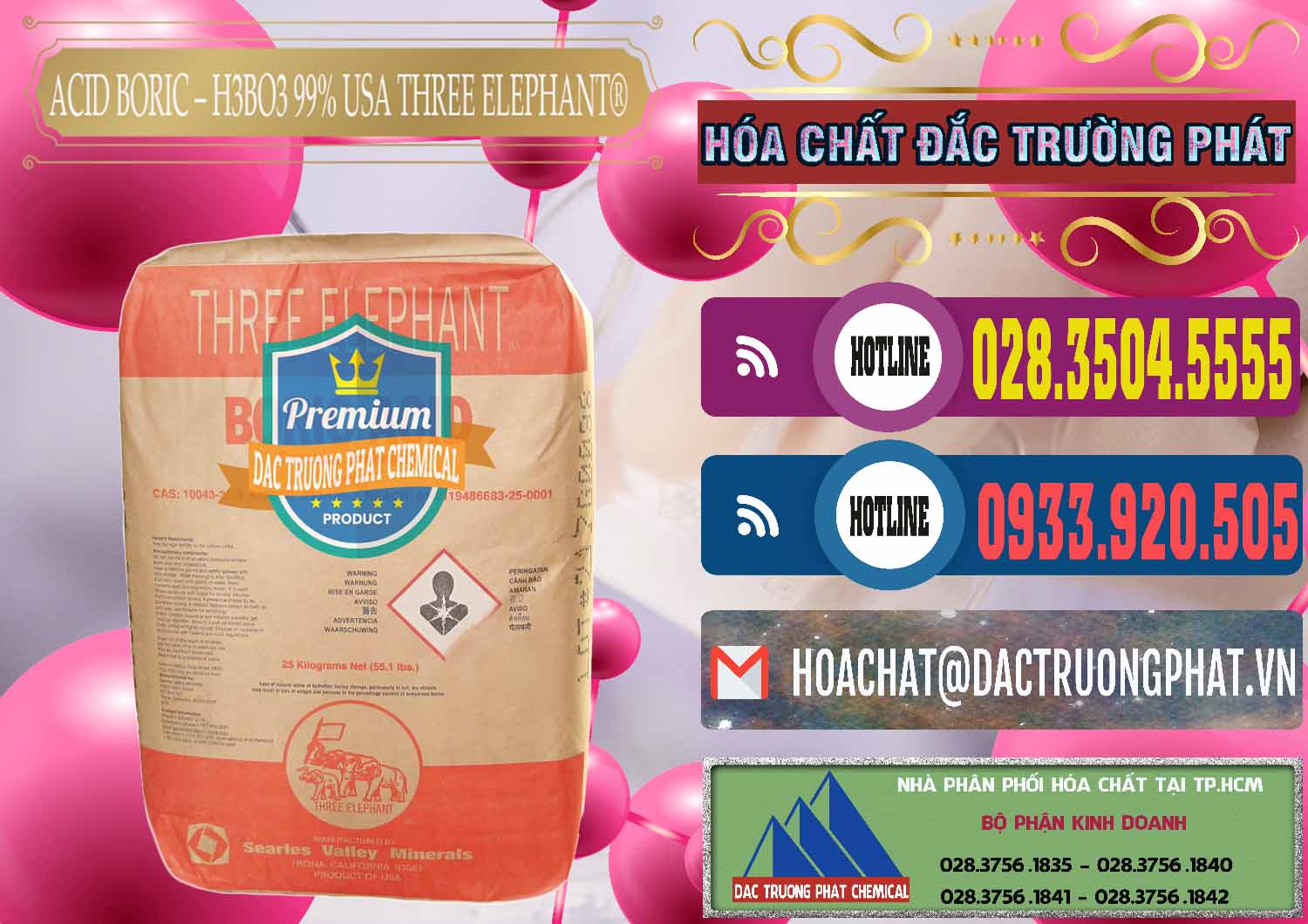Đơn vị phân phối _ bán Acid Boric – Axit Boric H3BO3 Mỹ USA Three Elephant® - 0005 - Nơi cung cấp _ phân phối hóa chất tại TP.HCM - muabanhoachat.com.vn