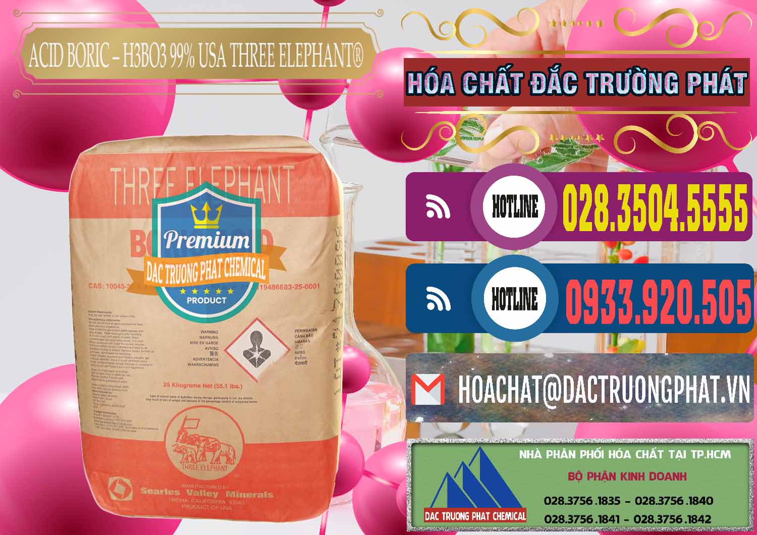 Công ty chuyên bán ( phân phối ) Acid Boric – Axit Boric H3BO3 Mỹ USA Three Elephant® - 0005 - Đơn vị cung ứng _ phân phối hóa chất tại TP.HCM - muabanhoachat.com.vn