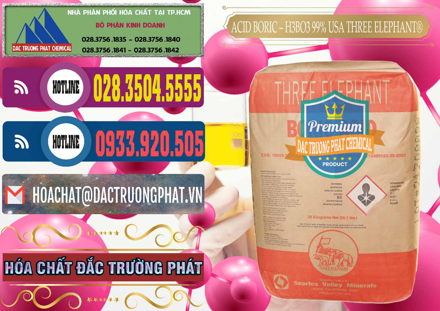 Cty bán và cung ứng Acid Boric – Axit Boric H3BO3 Mỹ USA Three Elephant® - 0005 - Nơi chuyên phân phối - nhập khẩu hóa chất tại TP.HCM - muabanhoachat.com.vn