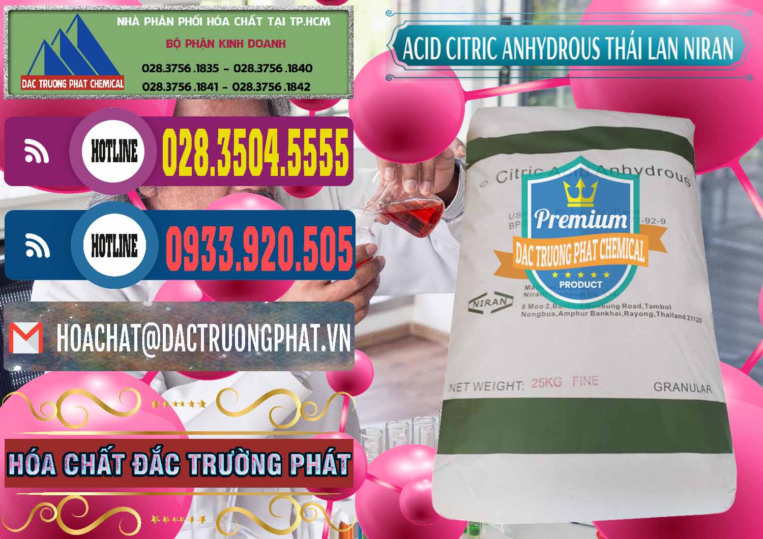 Cty chuyên phân phối _ bán Acid Citric - Axit Citric Anhydrous - Thái Lan Niran - 0231 - Đơn vị chuyên kinh doanh & cung cấp hóa chất tại TP.HCM - muabanhoachat.com.vn