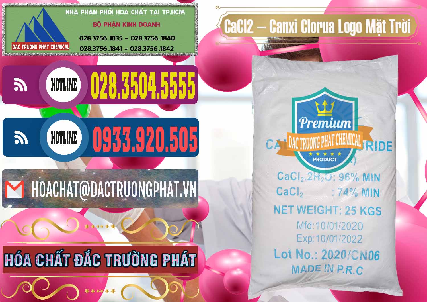 Nhà phân phối ( bán ) CaCl2 – Canxi Clorua 96% Logo Mặt Trời Trung Quốc China - 0041 - Cty chuyên kinh doanh - cung cấp hóa chất tại TP.HCM - muabanhoachat.com.vn