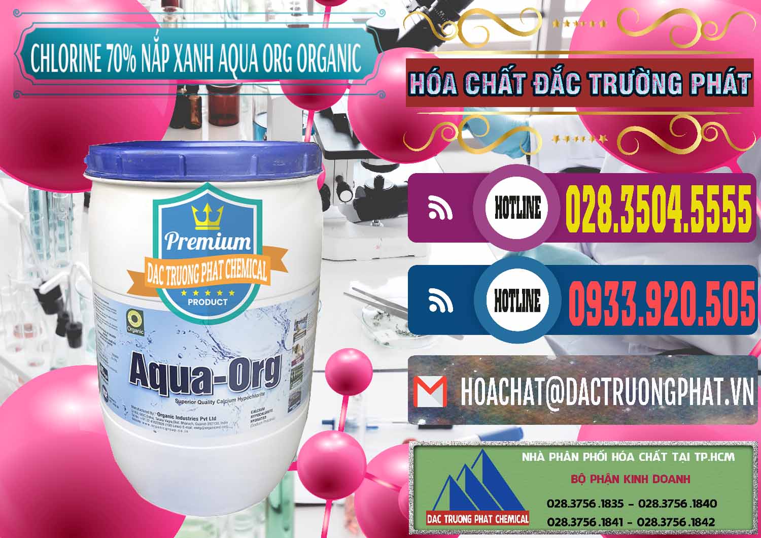 Nhà nhập khẩu - bán Chlorine – Clorin 70% Thùng Tròn Nắp Xanh Aqua ORG Organic Ấn Độ India - 0247 - Phân phối và cung cấp hóa chất tại TP.HCM - muabanhoachat.com.vn