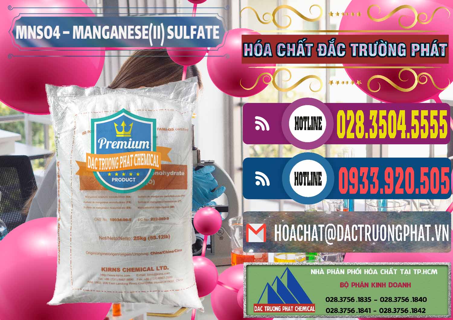 Nhà cung cấp × bán hóa chất MnSO4 — MnSO4 Sunphat Monohydrate Kirns Trung Quốc China tại TP.HCM Cung cấp và bán MNSO4 – Manganese (II) Sulfate Kirns Trung Quốc China - 0095 - Nơi chuyên bán & cung cấp hóa chất tại TP.HCM - muabanhoachat.com.vn