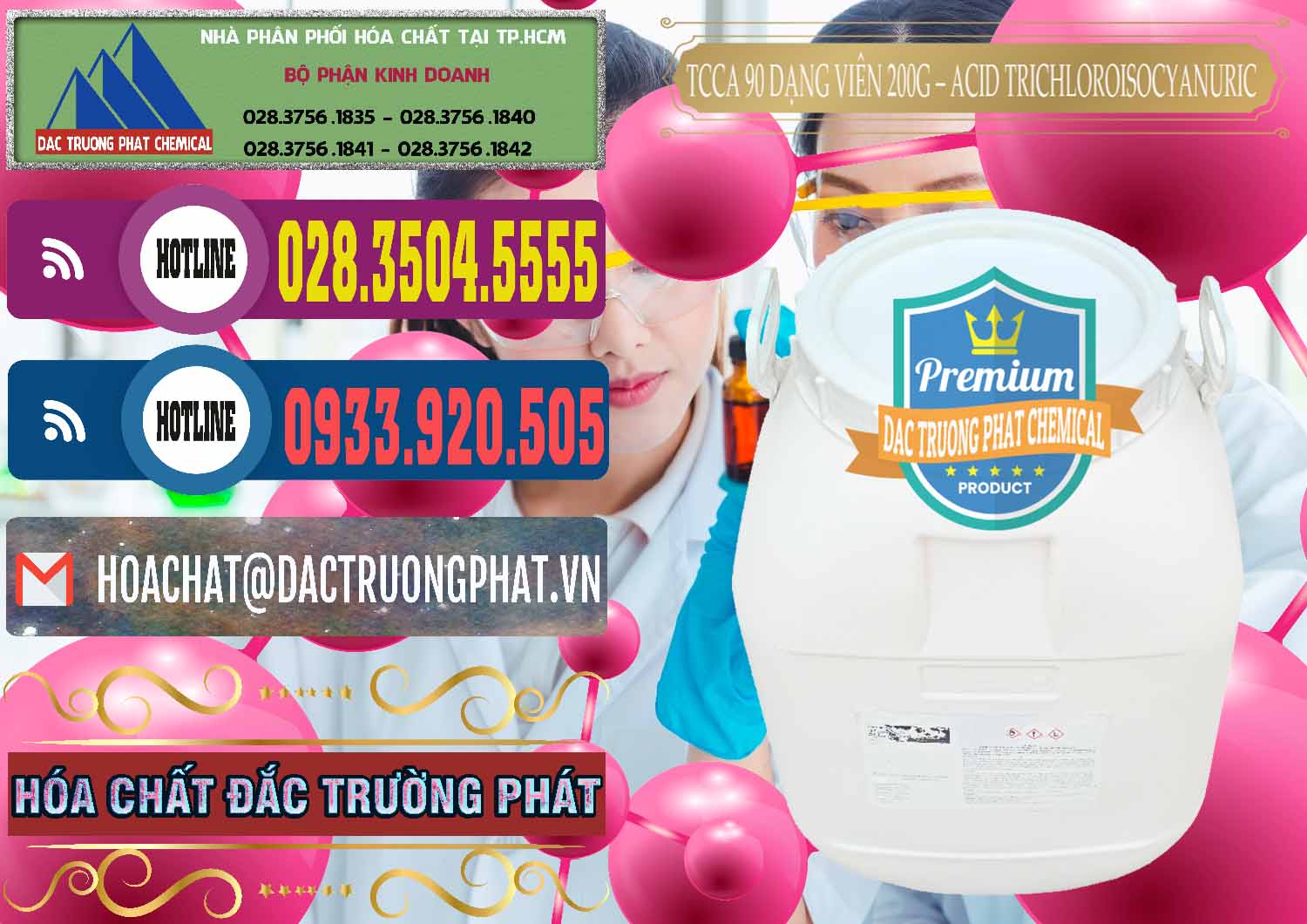 Nhà phân phối - bán TCCA - Acid Trichloroisocyanuric 90% Dạng Viên 200G Trung Quốc China - 0162 - Chuyên bán ( phân phối ) hóa chất tại TP.HCM - muabanhoachat.com.vn